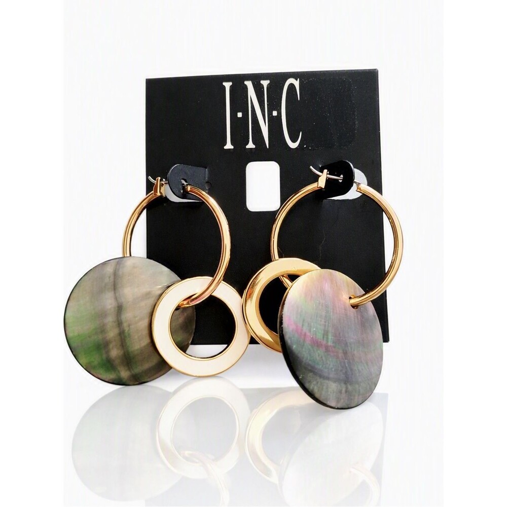 INC International Concepts Gold-Tone Mother of Pearl Hoop Drop Earrings